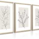 Neutral Botanical Prints Wall Art Decor Plant Minimalist Canvas Pictures Vintage Beige Wall Art Modern Farmhouse Line Poster Boho Abstract Painting Artwork for Bedroom 16x24 Inch Framed Set of 3