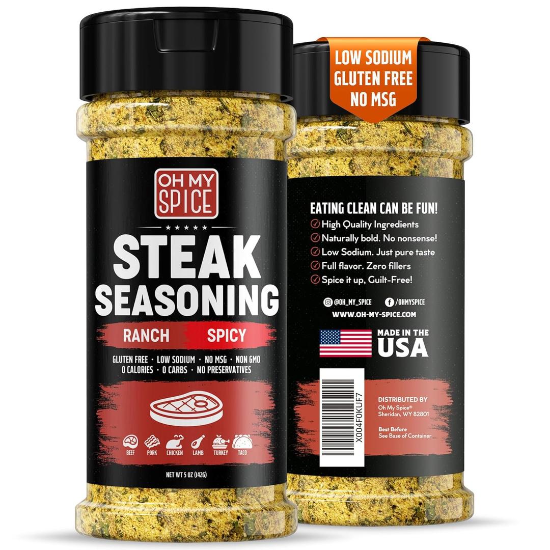 Steak Seasoning Spicy Ranch Seasoning Powder Mix - Gluten Free & Low Sodium Meat Seasonings for Ribeye, Beef & NY Strip Steak. Hot Ranch Powder Steaks Seasonings for Grilling. Dry BBQ Rub Spices. 5oz (EXP 01/02/27)
