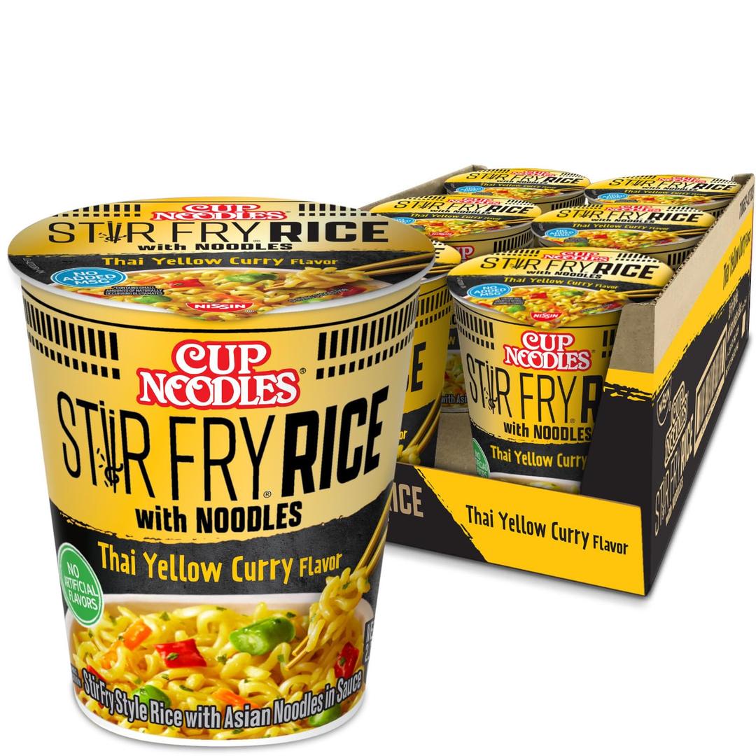 Nissin Cup Noodles Stir Fry Rice with Noodles, Thai Yellow Curry, 2.61 Ounce (Pack of 6)