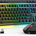 Wireless Keyboard and Mouse Combo, Gaming Keyboard Rechargeable Cool RGB Backlight, 7KEYS Full-Size Keyboard with Ergonomic, Light up Gaming Mouse 3200 DPI for PC Desk/Laptop/MAC