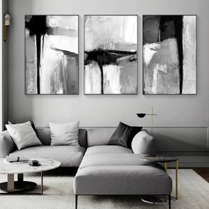 Black White Abstract Texture Canvas Wall Art Print Black White Grey Neutral Wall Art for Living Room Neutral Texture Artwork Grey Abstract Canvas Paintings Modern Home Artwork 16x24inx3pcs No Frame