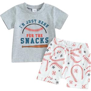 Gueuusu Toddler Baby Boy Baseball Outfit Little Brother Biggest Fan Short Sleeve T Shirt Baseball Short Set Summer Clothes, Size 3-6M