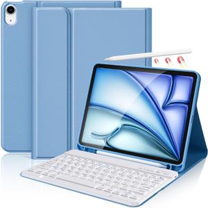 KBCASE for iPad Air 11 inch (M3/M2) 2025/2024 Case with Keyboard, Keyboard Case for iPad Air 5th/4th Gen/for iPad Pro 11 2018, Detachable Wireless Keyboard Tablet Case with Pencil Holder(Sky Blue)