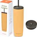 Retrospec Arroyo Stainless Steel Tumbler with Lid and Straw - Reusable Insulated Tumbler Cup - Iced Coffee Travel Mug - Double Walled Thermal Tumblers - 30oz - Matte Honey