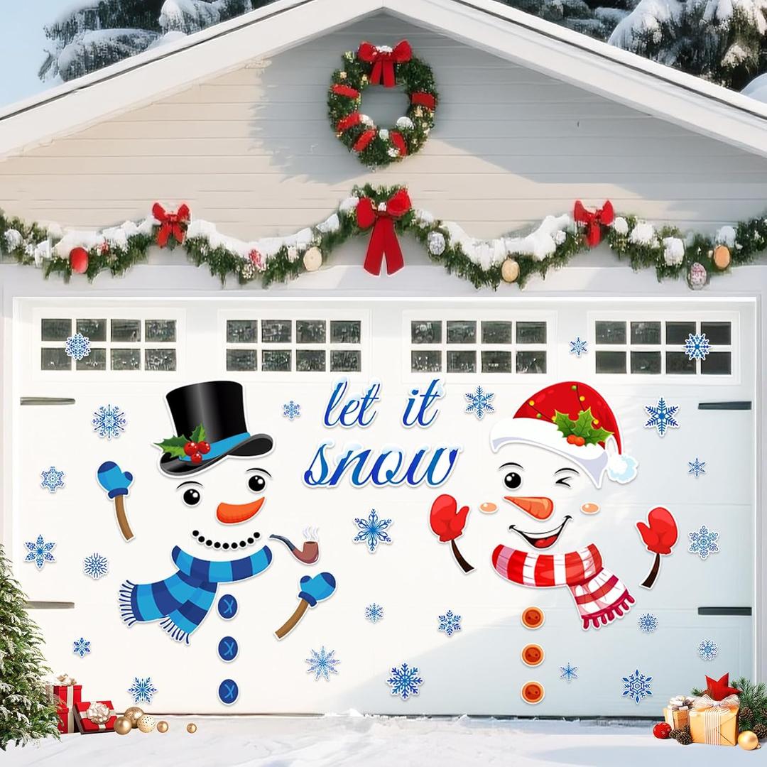 Christmas Garage Door Magnets Decorations, 55pcs Snowman Snowflake Magnetic Christmas Garage Decoration Stickers for Car Refrigerator, Reflective Xmas Holiday Decorations for Mailbox Dishwasher