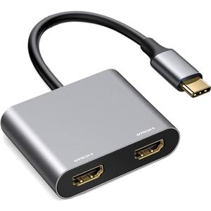 USB C to Dual HDMI Adapter 4K@60Hz, Type C to HDMI Splitter for Dual Monitors, USB C Hub Extend Display for MacBook Air/Pro, Laptops That Support DP ALT Mode
