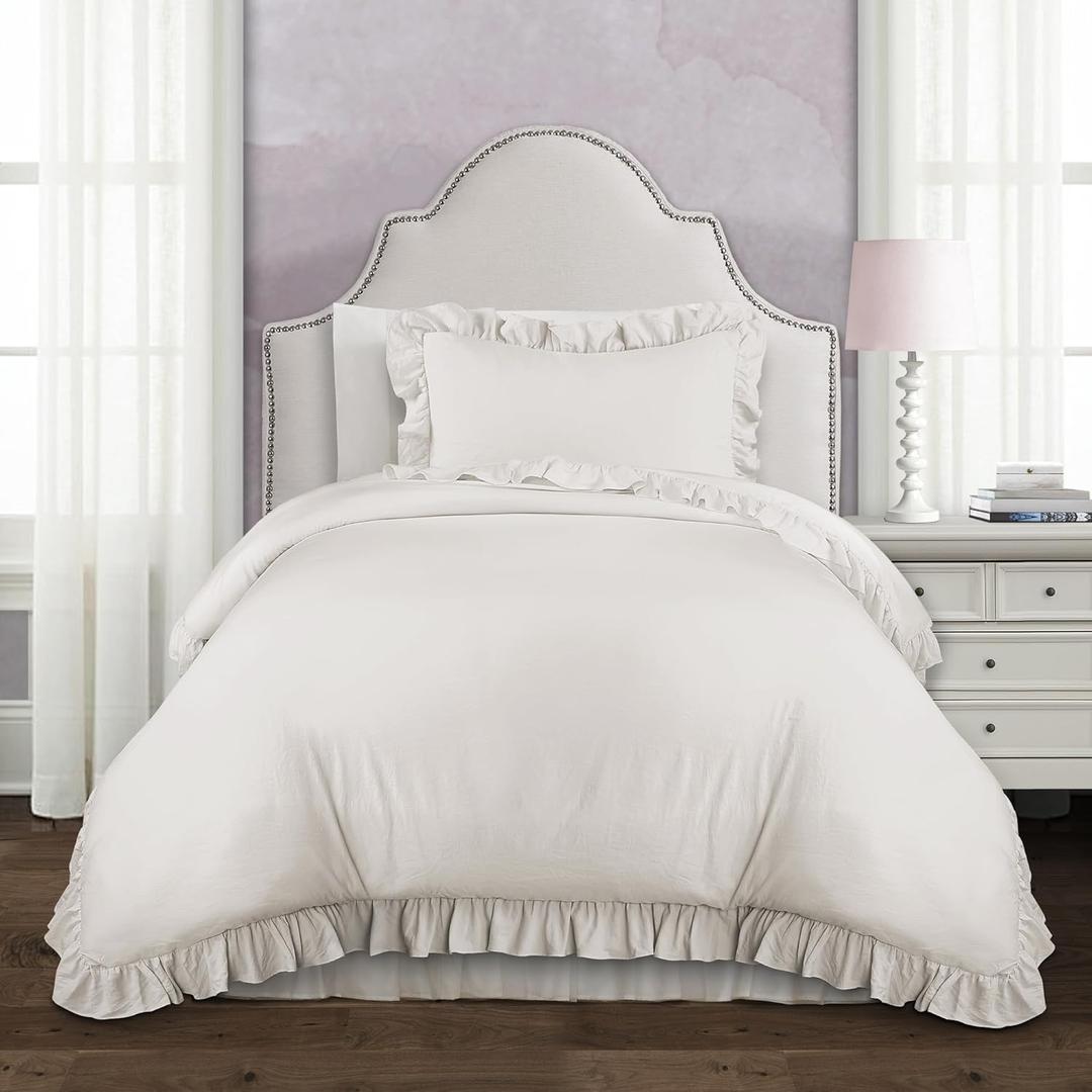 Lush Decor - Comforter Set, Soft Ruffled Bedding with Matching Sham, Cozy Essentials, Elegant Bedroom Decor (Reyna White, Twin XL)