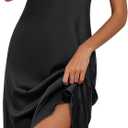 Women Long Satin Nightgown Silk Slips Dress Sexy V Neck Sleepwear Sleeveless Nightshirt Wide Strap Chemise (XX-Large, Black)