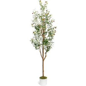 7FT Artificial Olive Tree - Indoor Tall Faux Olive Trees with Planter, Large Fake Olive Silk Tree Realistic Olive Plants with Branches and Fruits for Home Decor Office Living Room
