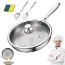 WRSFXV Titanium Pan with Lid, 100% Pure Titanium Hammered Pans Pro for Cooking, Non Stick Titaniums Frying Pans Ultra-Durable & Scratch-Resistant, Perfect for Every Cooktop (With Lid,10.24 in)