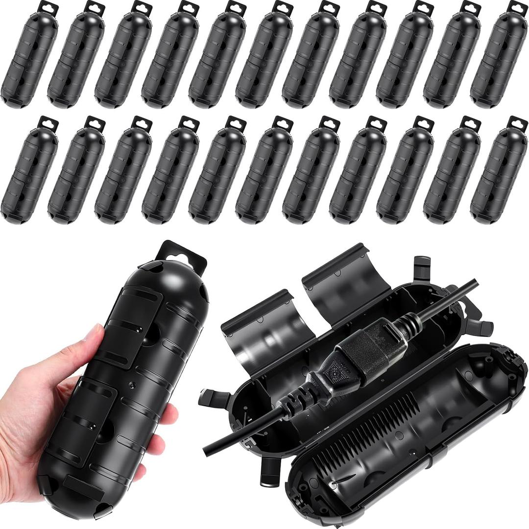 24 Pcs Waterproof Outdoor Extension Cord Cover, Weatherproof Power Protector Set Socket Protection Box Special for Christmas Decoration Garden Lights Outdoor Equipment(Black)