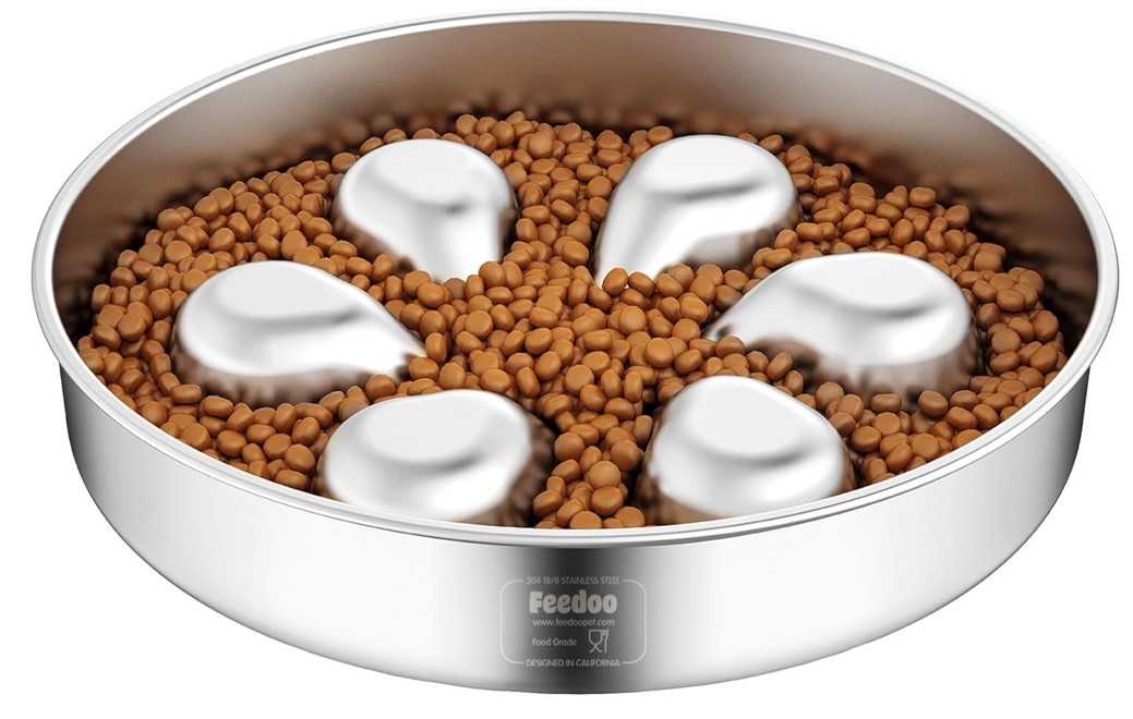 Slow Feeder Dog Bowl – Stainless Steel Non-Slip Metal Bowl for Slow Feeding, 5 Cups Large Capacity, Double-Sided Design for Dry, Wet, or Raw Food, Ideal for Small, Medium, Large Dogs