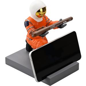 Astronaut Resin Pen Holder, Mobile Phone Stand, Device Stand, Desk Organizer Decorative Pen Holder (Orange&Golden)