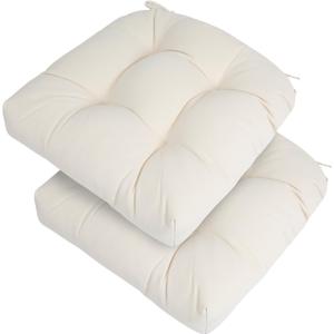 FUNHOME Water-Repellent Tufted Seat Cushions Set of 2 Outdoor Chair Cushions for Patio Furniture 19 x 19 x 5 Inch Patio Cushion for Rocking, Camping, Kitchen Chairs-Cream White
