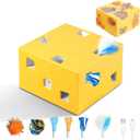 Migipaws MigiBox Cat Toy with PopSkin, Interactive Kitten Toy for Indoor Cats, Automatic Pop Out Feathers from 12 Holes Randomly, Pounce Mystery Under Cover to Stimulate Bored Furry, Rechargable (Yellow Plus)