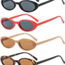 4 Piece Retro Oval Cat Eye Sunglasses for Women Y2k 90s Small Cateye Sun Glasses Trendy Narrow Shades (4Pcs Black+Red+Jelly Tea+Tortoise Tea)