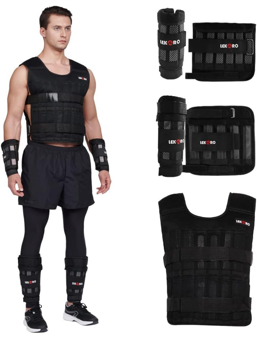 Adjustable Weighted Vest 44LB Workout Weight Vest Training Fitness Weighted Jacket for Men Women (Included 96 Steel Plates Weights)