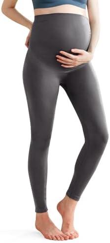 Momcozy Maternity Leggings Over The Belly Maternity Yoga Pants for Women Pregnancy Leggings Workout Tights Pants, (Large, Gray)