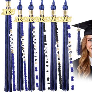 Kenning 10 Pack DIY 2026 Graduation Tassels 7.8 in Royal Blue Graduation Cap Tassels with DIY Friendship Beaded Bracelets Kit, Grad Tassel Charms Gifts for High School College Phd Grad Ceremony