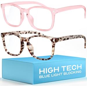 livho High Tech Blue Light Glasses - Advanced 99% Blue Light Blocking Computer Glasses - Anti Eyestrain & UV Glare Protection (*C1 Leopard+clear Pink)
