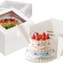 20Pack 12x12x12 Cake Boxes with Window, Tall White Cake Box Container for Multi-Tier Cakes, Desserts, and Wedding,Birthday Party, Halloween