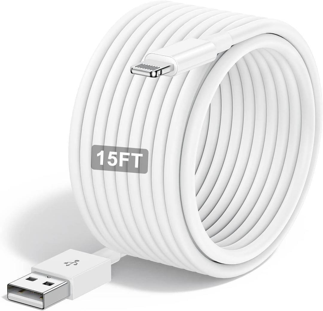 Extra Long iPhone Charger Cable 15 ft/5M,[Apple MFi Certified] USB to Lightning Cable15 ft, iPhone Fast Charging Cord for Apple iPhone 14/14pro/13/12/11/11Pro/11Max/ X/XS/XR/XS Max/8/7,iPad (White)
