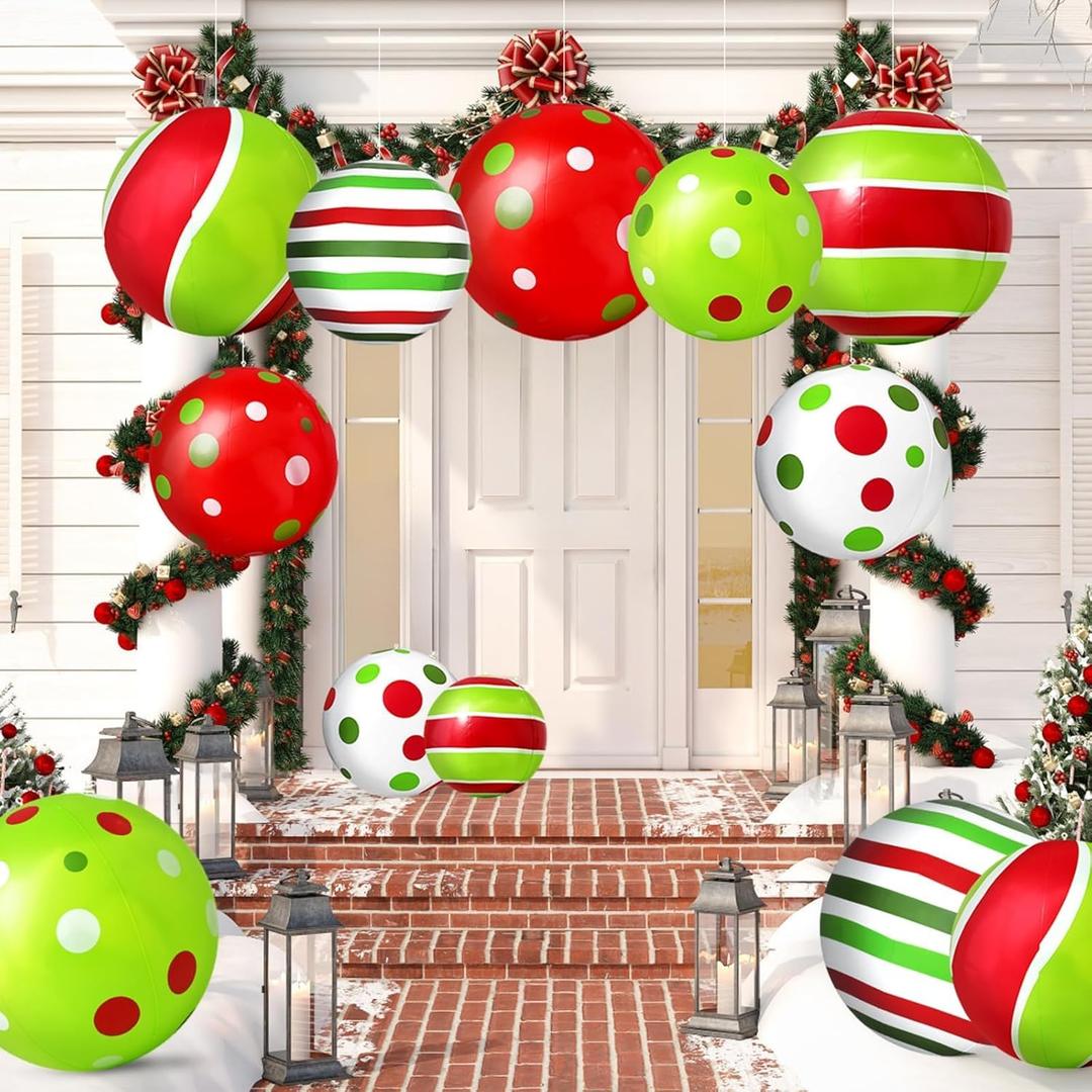 Christmas Decorations Outdoor, 12pcs Big and Small mas Colorful Oversized Christmas Inflatables Decor, PVC Hanging Blow Up Balls Xmas Outside Ornaments for Porch Home Door Tree Patio Indoor