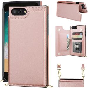 Bocasal Crossbody Wallet Case for iPhone 7 Plus/8 Plus Credit Card Holder PU Leather Kickstand Shockproof Detachable Cross Body Strap Lanyard Magnetic Closure 5.5 inch(Rose Gold)