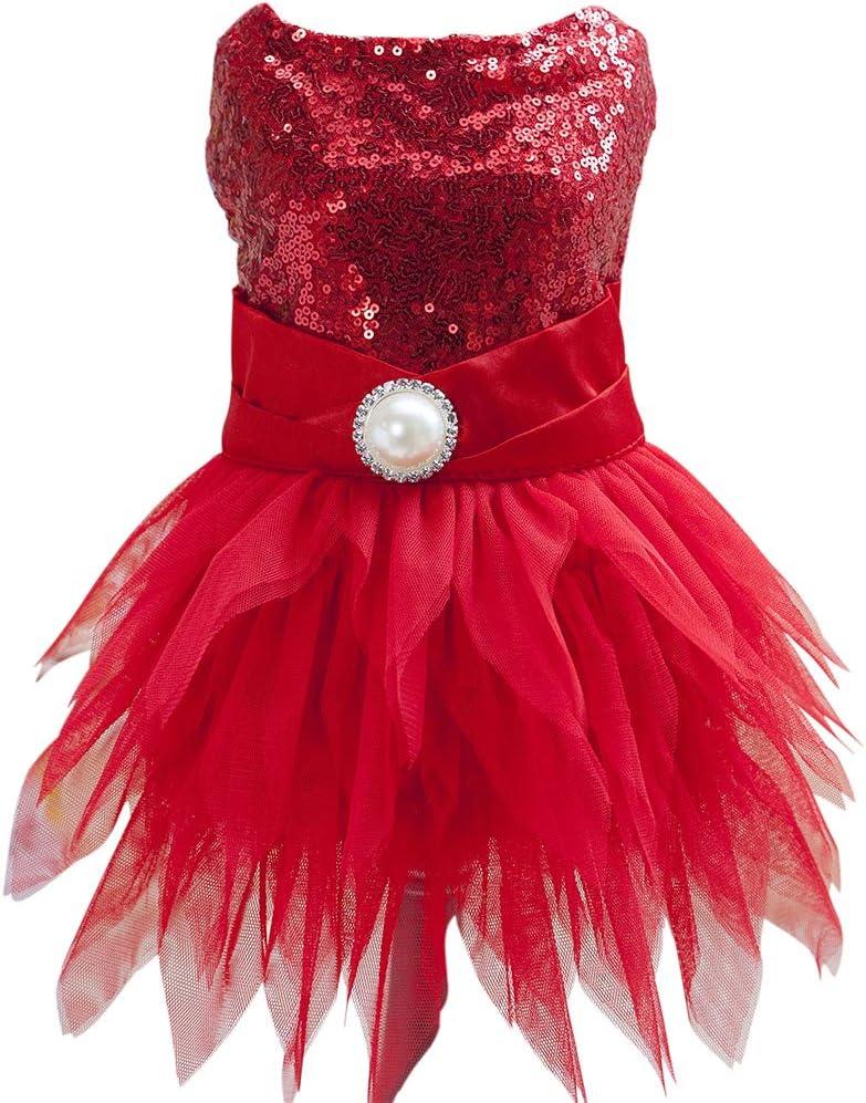 Tangpan Beam Waist Christmas Pet Costume Dog Dance Skirt Satin Camp Party Dress (XX-Large, Red)