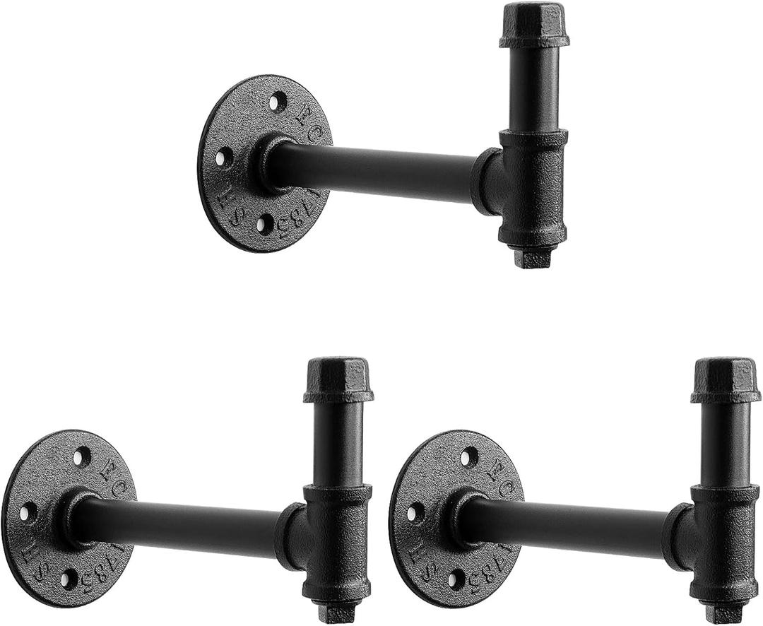 NearMoon 3 Packs Bathroom Robe and Towel Hooks for Hanging, Rustic Style Vintage Industrial Pipe Wall Mounted Hooks, Heavy Duty DIY Hardware Coat Hook for Kitchen (6 Inch)