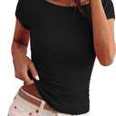 BTFBM Womens Summer Tops 2026 Ribbed T Shirts Crew Neck Short Sleeve Stretchy Ruched Slim Fit Workout Going Out Top (XXL)