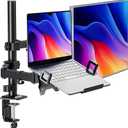 monTEK Monitor Mount and Laptop Stand for Desk, Adjustable Height Monitor Arm Fit up to 32 inch Screen and 17 inch Laptop, Hold up to 22lbs Weight, C-Clamp and Grommet