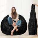 Fluffy Faux Fur Bean Bag Chair Cover for Living Room(No Filler), Bean Bag Chairs Cover for Kids/Teens,Premium Furry Anti-Slip Bean Bag Cover for Organizing Plush Toys (Black)