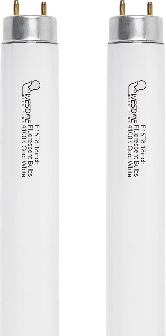 18 Inch F15T8/CW Fluorescent Light Bulb, 4100K Cool White, T8 15 Watts Fluorescent Bulb, Replacement Tube for Counter and Cabinet Fixture, G13 Base - 2 Pack