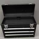 3 Drawer Metal Tool Box, Portable Metal Tool Box with EVC Liners and Latches Closure, Heavy Duty Steel Tool Chest with Ball Bearing Opening and Powder Coated Finish, Black