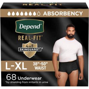 Depend Real Fit Adult Diapers, Incontinence Underwear for Men, Disposable, Maximum Absorbency, Large/Extra Large, Black, 68 Count