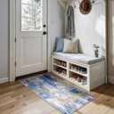 RELEANY Washable Area Rugs 2'x5' Non-Slip Modern Abstract Soft for Living Room Entryway Bedroom Kitchen, Print Pattern, Grey Blue Gold/Golden