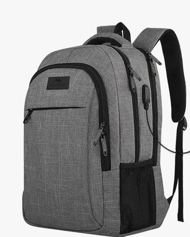 MATEIN Travel Laptop Backpack, Business Anti Theft Slim Sturdy Laptops Backpack with USB Charging Port, Water Resistant College School Computer Bag Gift for Men & Women Fits 15.6 Inch Notebook, Grey