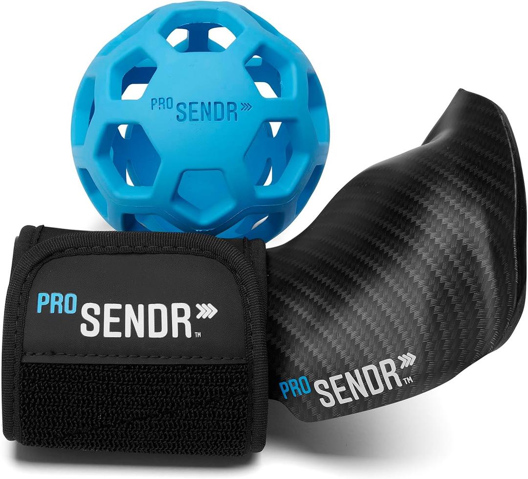 ProSENDR Golf Training Aid | Carbon Fiber Wrist Cradle Plus Compression Sphere | Improve Wrist Positions, Slice, Ball Striking | Use for Full Swing, Chipping, Putting
