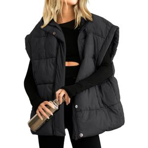 Ainangua Women's Puffer Vest Stand Collar Zipper Sleeveless Jackets Winter Lightweight Vests Warm Padded Jacket Coat (XX-Large, Black)