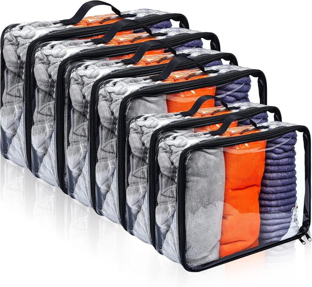 Hillban Pack of 6 Black Large Clear Travel Packing Cube 3 Sizes See Through PVC Organizer for Suitcase Multipurpose Pouch with Handle Vinyl Zippered Storage Bags Luggage Cube Organizer