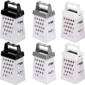 6 Pcs Mini Cheese Grater Professional Box Grater Stainless Steel Fine Coarse Handheld Slicer with 4 Sides Small Box Food Shredder Safe Zester for Kitchen Cheese Garlic Ginger Vegetable Potatoes (White+Black+Gray)