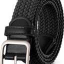 XZQTIVE Women Elastic Braided Belt with Silver Buckle, Woven Stretch Fabric (Fits Waist Size 25-36 inch, Black)