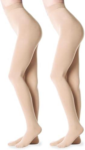 G&Y 2 Pairs Fleece Lined Tights for Women - 100D Opaque Warm Winter Pantyhose L/XL