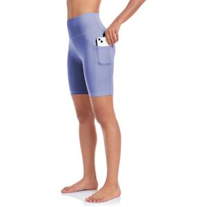 SEEMLY High Waisted Yoga Shorts for Women Tummy Control Fitness Athletic Workout Running Shorts with Deep Pockets (Purple, XL)