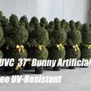 36'' Artificial Bunny-Shaped Topiary Double Ball Tree Pot UV-Resistant Bowknot Easter Decor Faux Boxwood Topiaries Plant for Porch Decor Outdoor/Indoor 2 Pack
