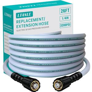 High Pressure Washer Hose 26 Feet 1/4 Inch, M22 Dual O-Ring Leak-Proof 3200 PSI Replacement Hose