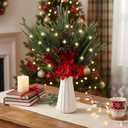 Suncalla 12 Pack Lighted Artificial Christmas Pick Pine Branches with Red Berry Stems 17 Inch Real Touch Faux Norfolk Cedar Branch with Flower for Vase Garland Xmas Home Decoration Craft(Norfolk)