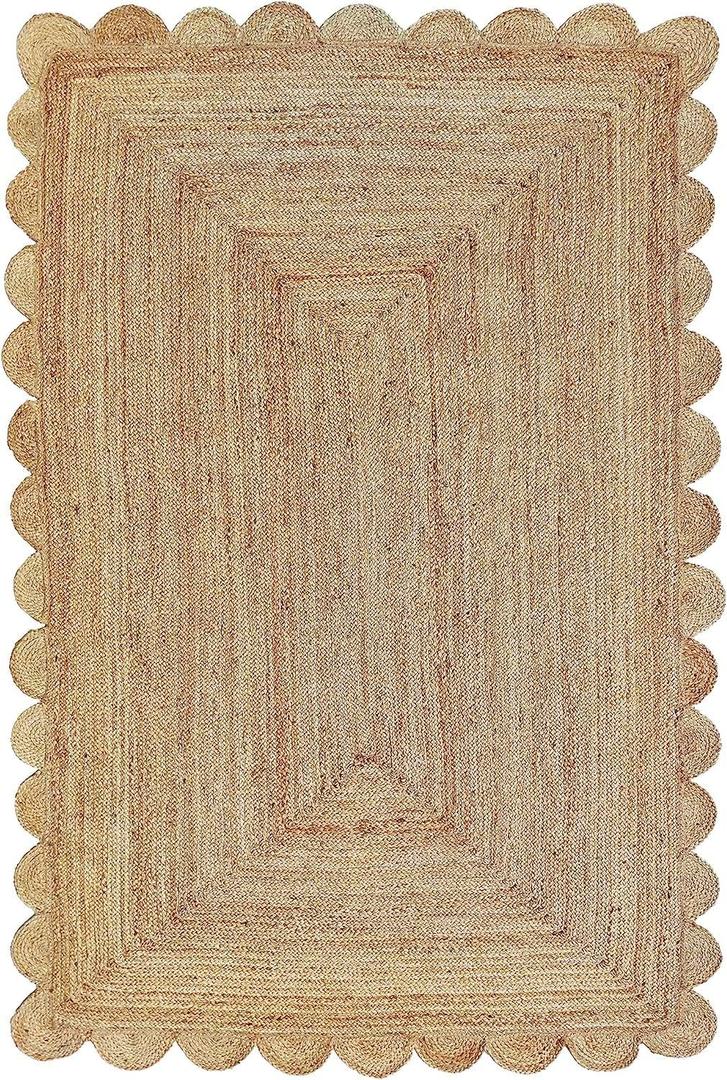 Jute Area Rug - 2' X 3' Feet Scalloped Pattern Natural for Home Decor Item for Living Room Hallways Bedroom and Kitchen (Natural Colour 2' X 3')
