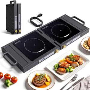 Double Induction Cooktop, 1800W Portable Dual Burner with 8 Power Levels, Sensor Touch Control & 99-Min Timer, Fold-n-Store Design for RV, Small Kitchen & Outdoor Cooking,gray